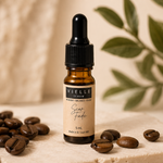 Vielle Serum Scar Fade 5 ml travel mini in amber dropper bottle with kraft label, styled with coffee beans and greenery